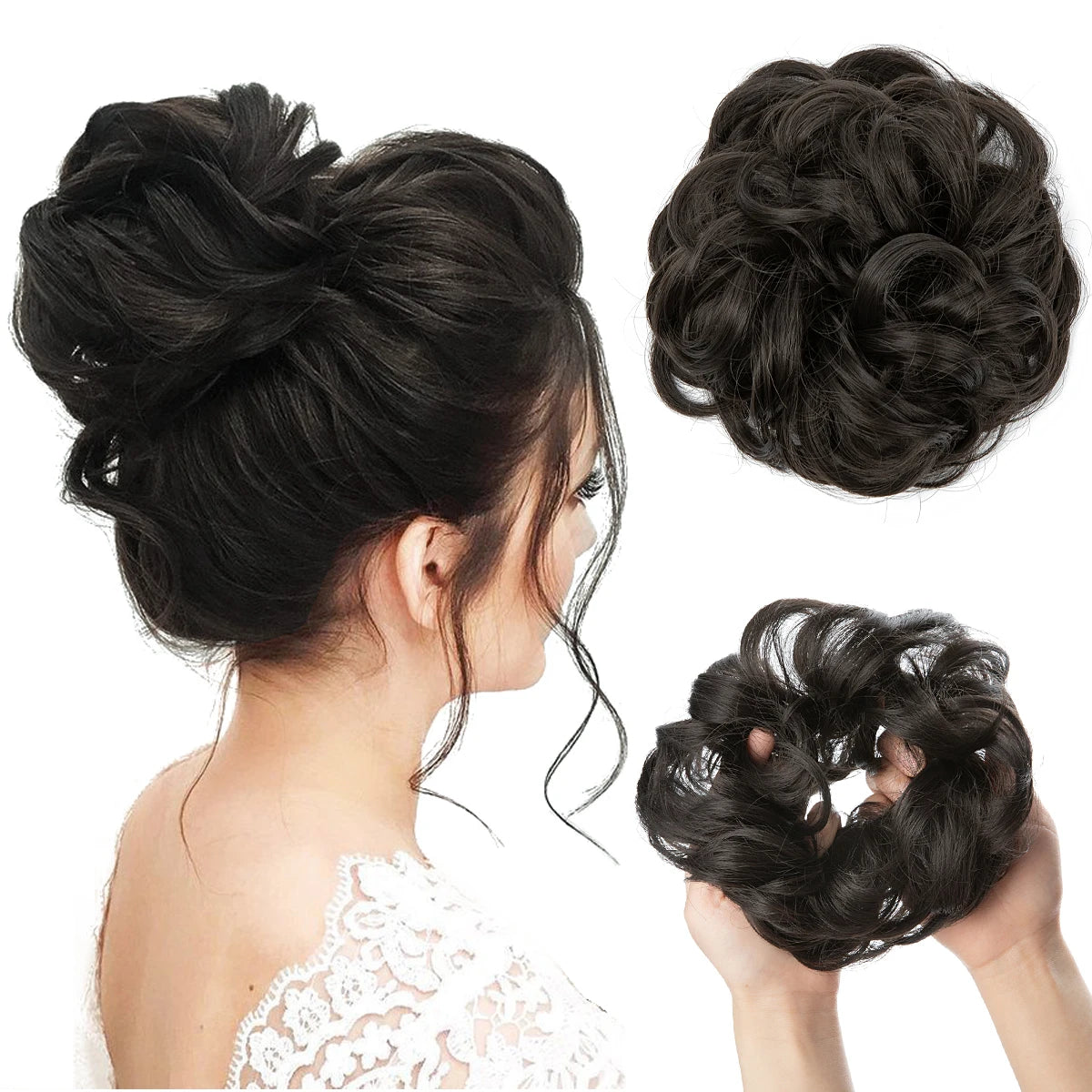 Wholesale Synthetic Hair Bun Extensions Messy Curly Elastic Hair Scrunchies Hairpieces Synthetic Chignon Donut Updo Hair Pieces