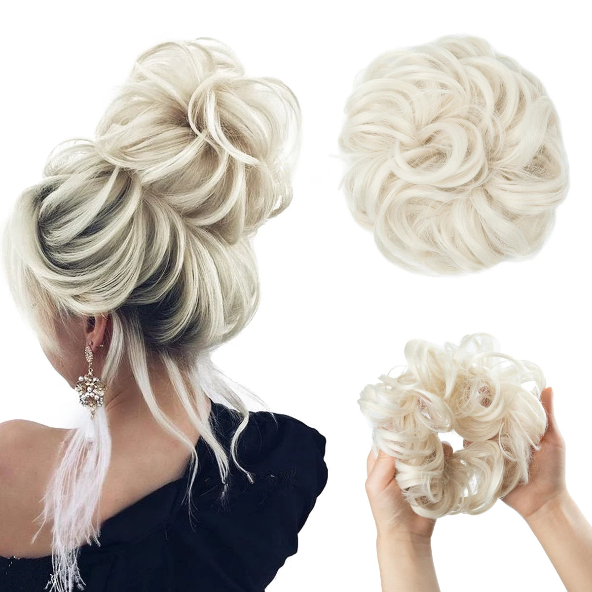 Wholesale Synthetic Hair Bun Extensions Messy Curly Elastic Hair Scrunchies Hairpieces Synthetic Chignon Donut Updo Hair Pieces