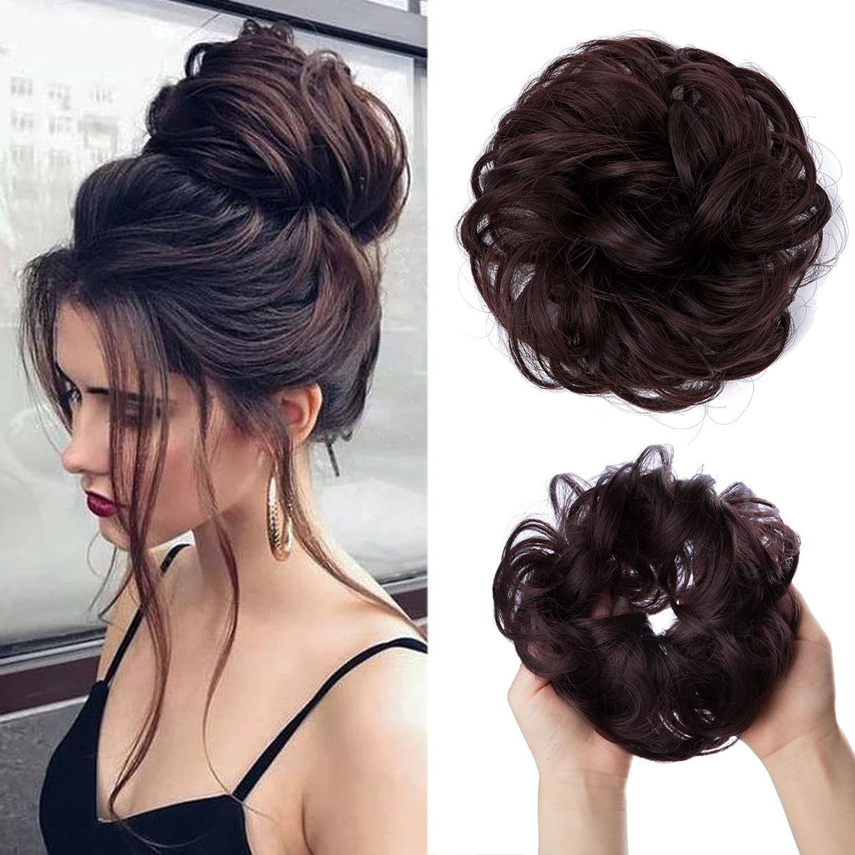 Wholesale Synthetic Hair Bun Extensions Messy Curly Elastic Hair Scrunchies Hairpieces Synthetic Chignon Donut Updo Hair Pieces