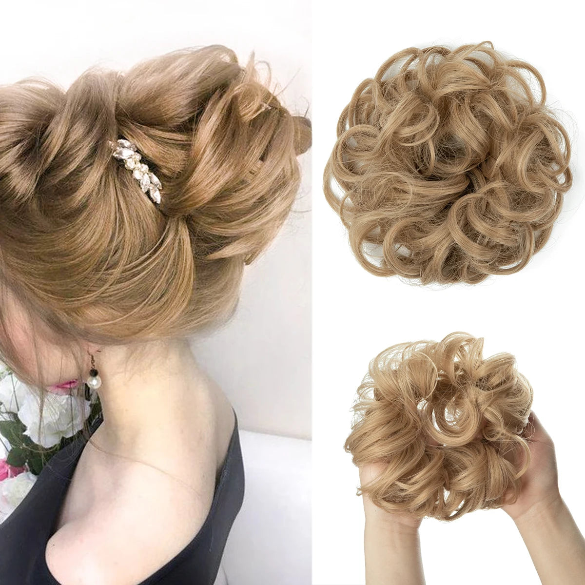 Wholesale Synthetic Hair Bun Extensions Messy Curly Elastic Hair Scrunchies Hairpieces Synthetic Chignon Donut Updo Hair Pieces