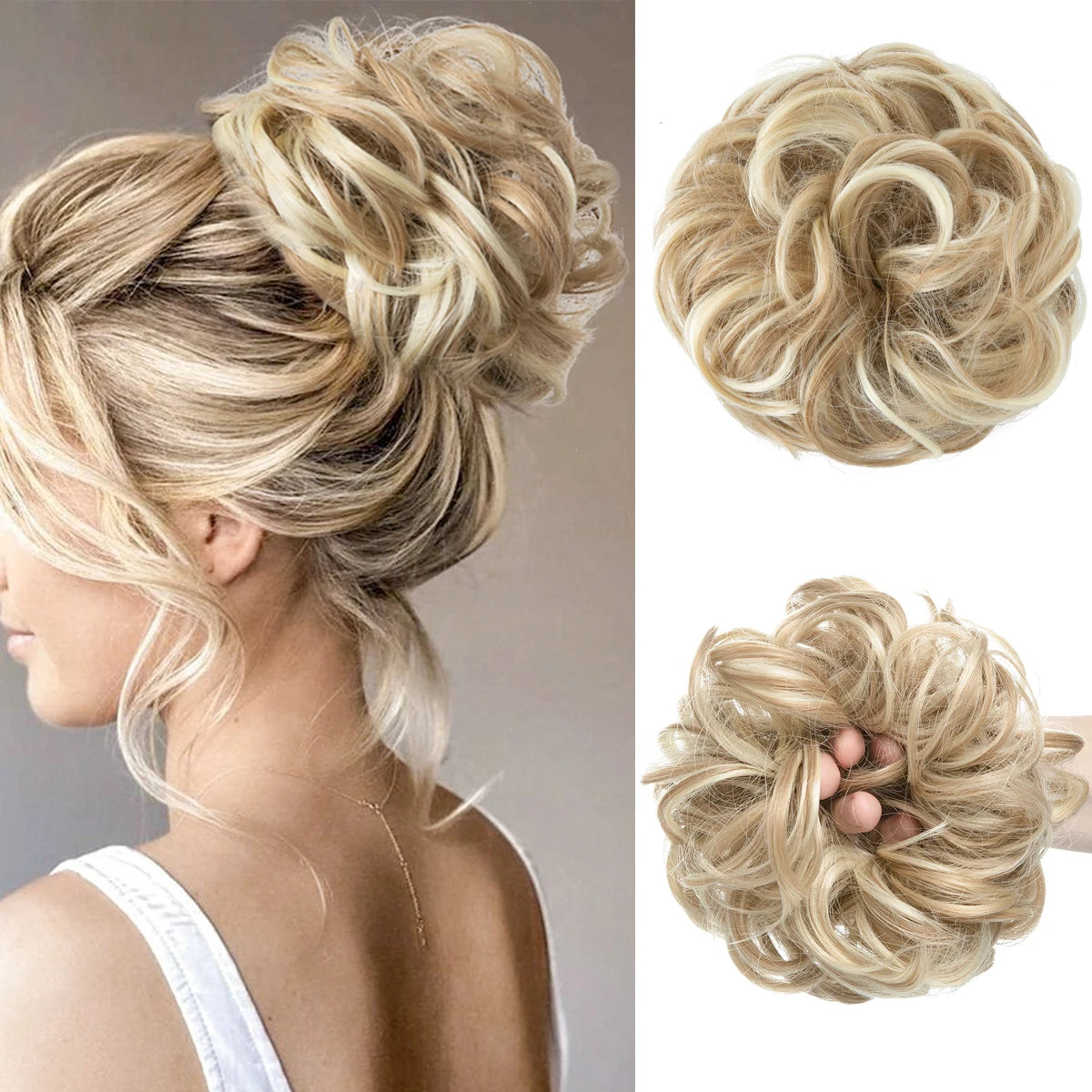 Wholesale Synthetic Hair Bun Extensions Messy Curly Elastic Hair Scrunchies Hairpieces Synthetic Chignon Donut Updo Hair Pieces