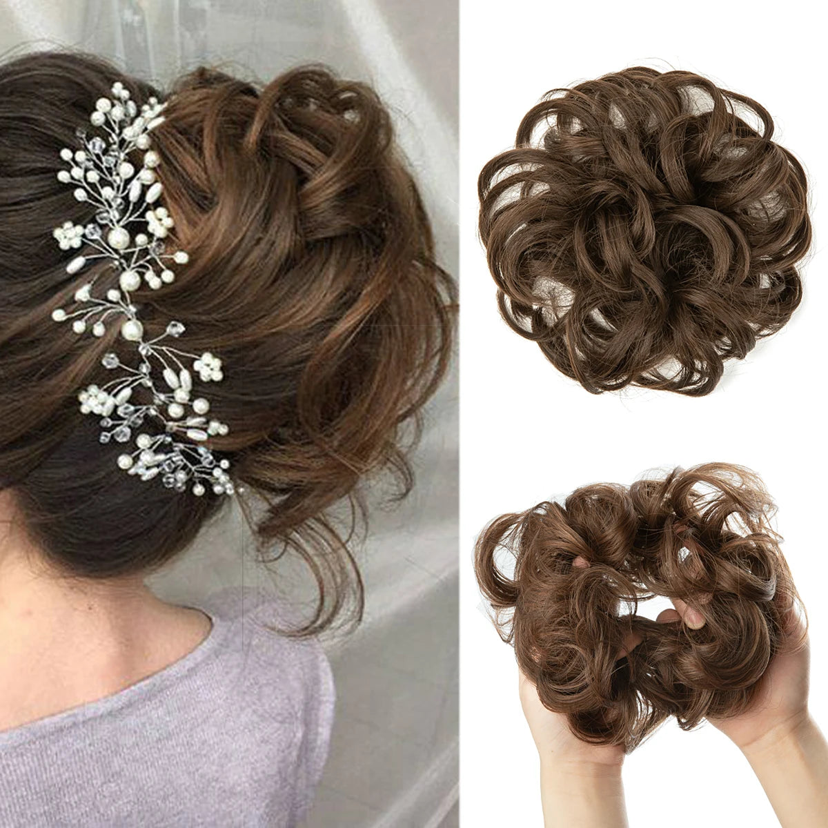 Wholesale Synthetic Hair Bun Extensions Messy Curly Elastic Hair Scrunchies Hairpieces Synthetic Chignon Donut Updo Hair Pieces