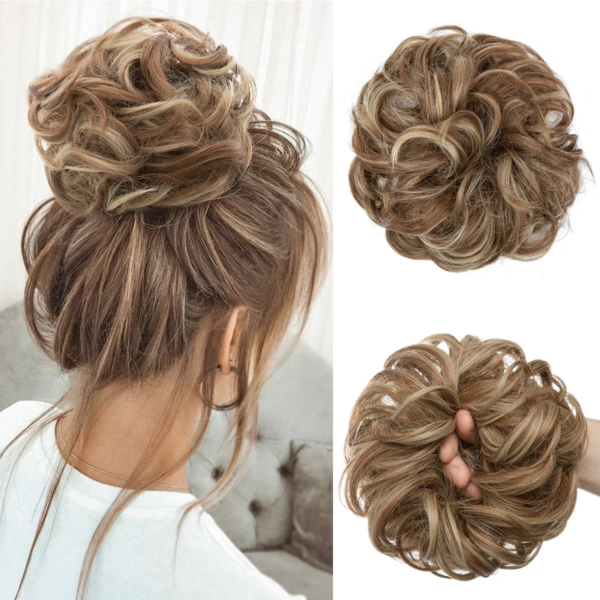 Wholesale Synthetic Hair Bun Extensions Messy Curly Elastic Hair Scrunchies Hairpieces Synthetic Chignon Donut Updo Hair Pieces
