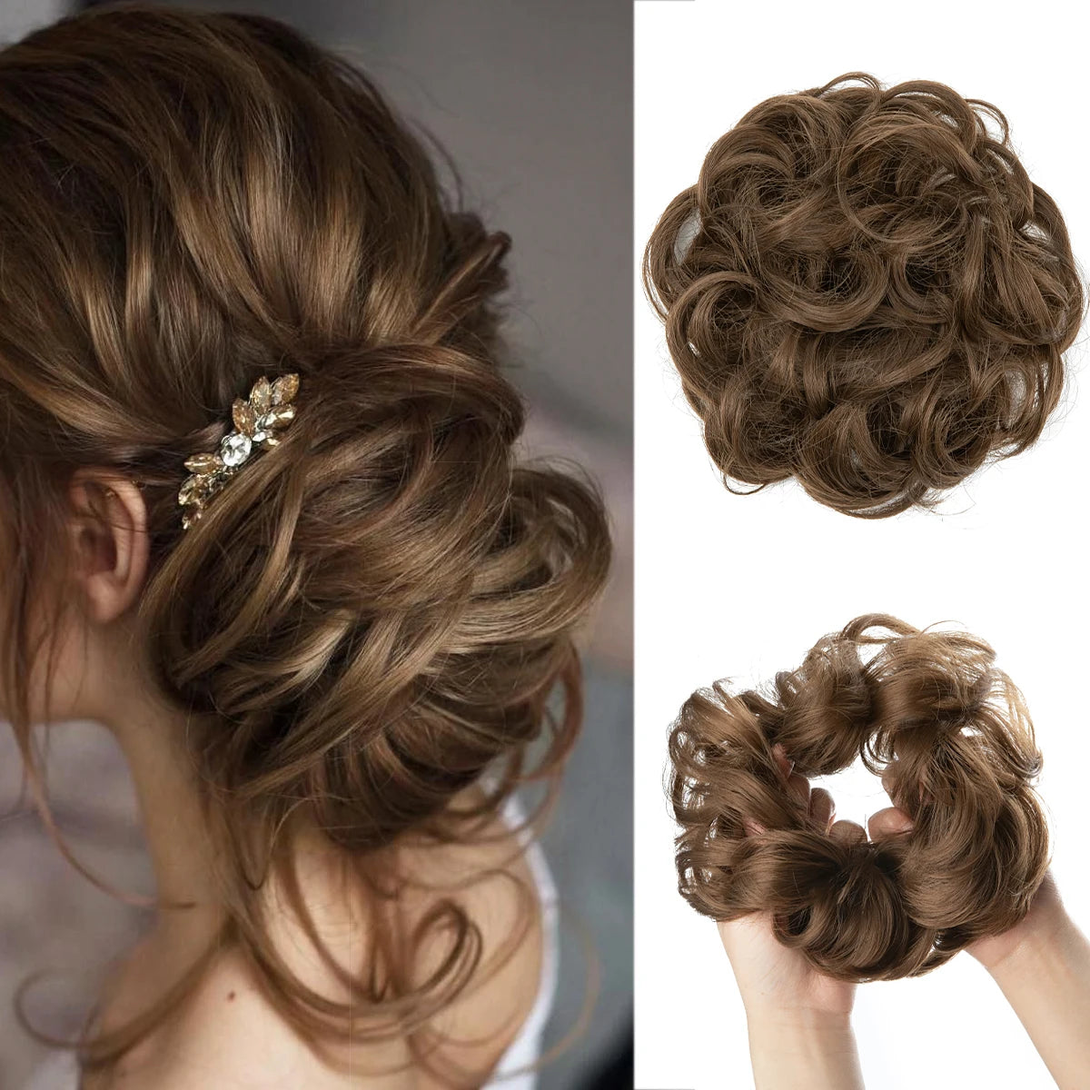 Wholesale Synthetic Hair Bun Extensions Messy Curly Elastic Hair Scrunchies Hairpieces Synthetic Chignon Donut Updo Hair Pieces