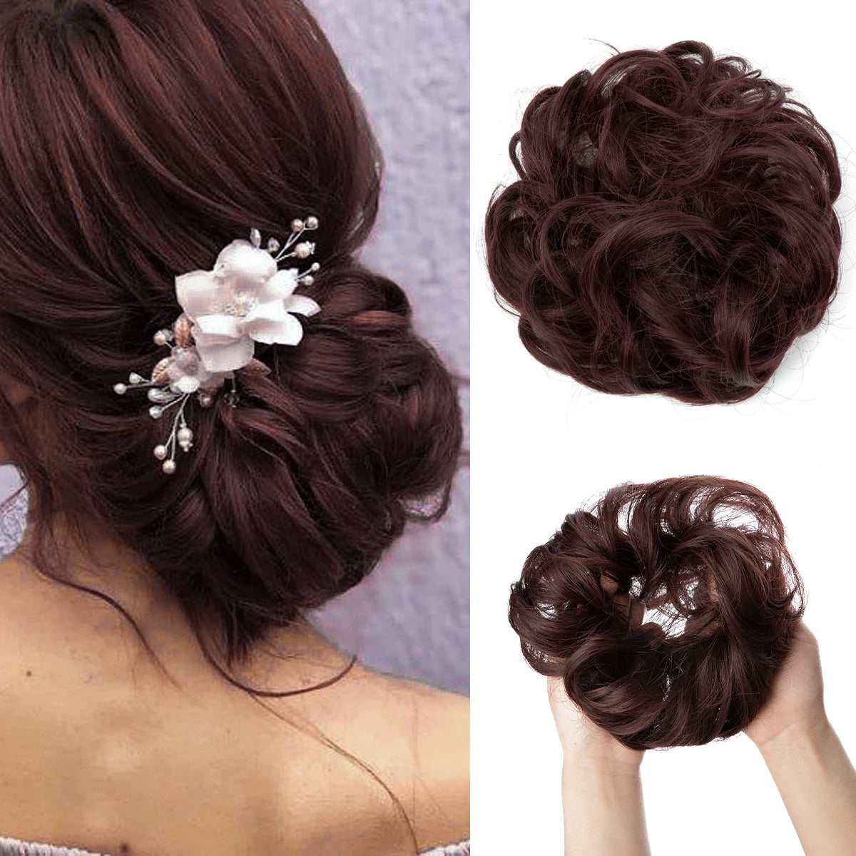 Wholesale Synthetic Hair Bun Extensions Messy Curly Elastic Hair Scrunchies Hairpieces Synthetic Chignon Donut Updo Hair Pieces