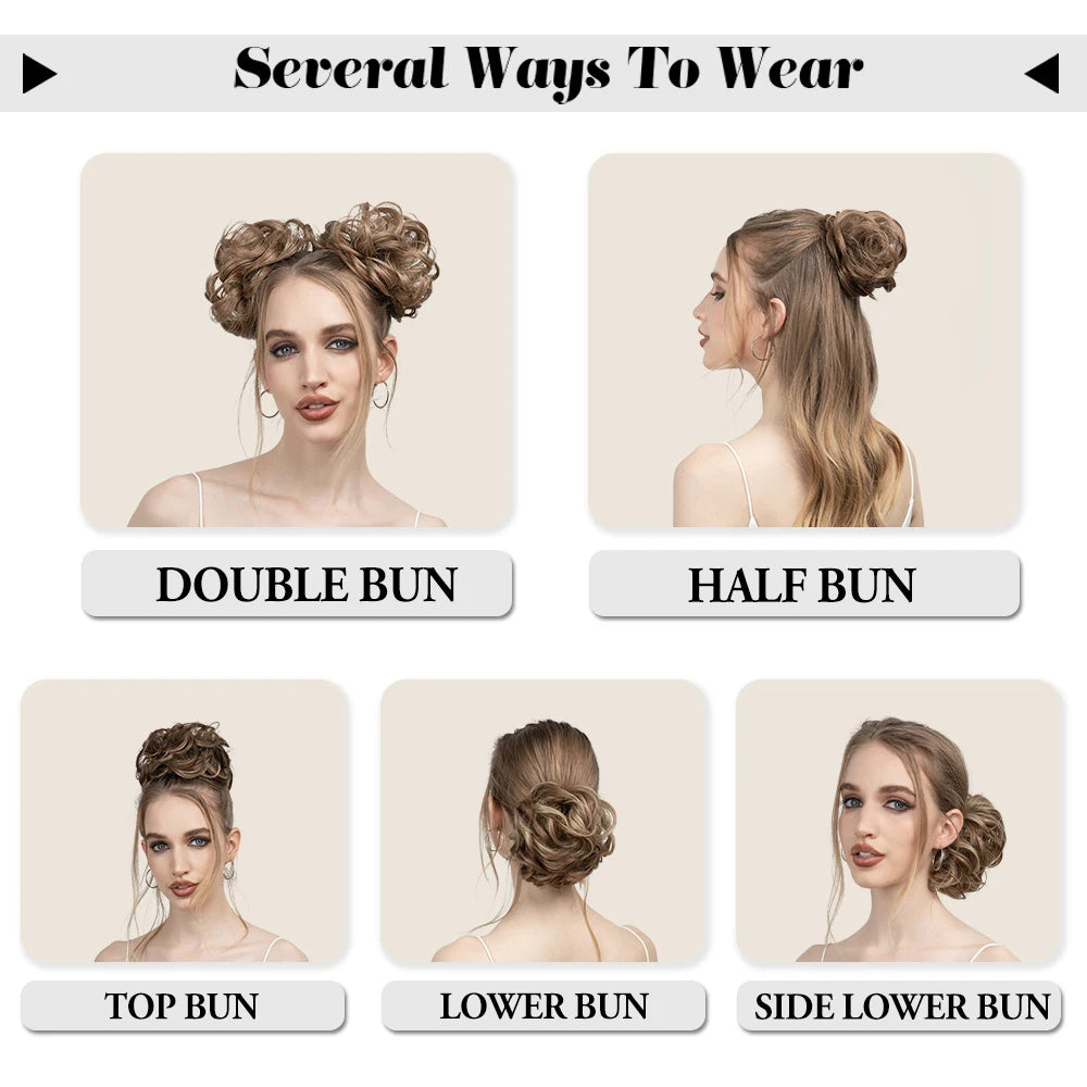 Wholesale Synthetic Hair Bun Extensions Messy Curly Elastic Hair Scrunchies Hairpieces Synthetic Chignon Donut Updo Hair Pieces