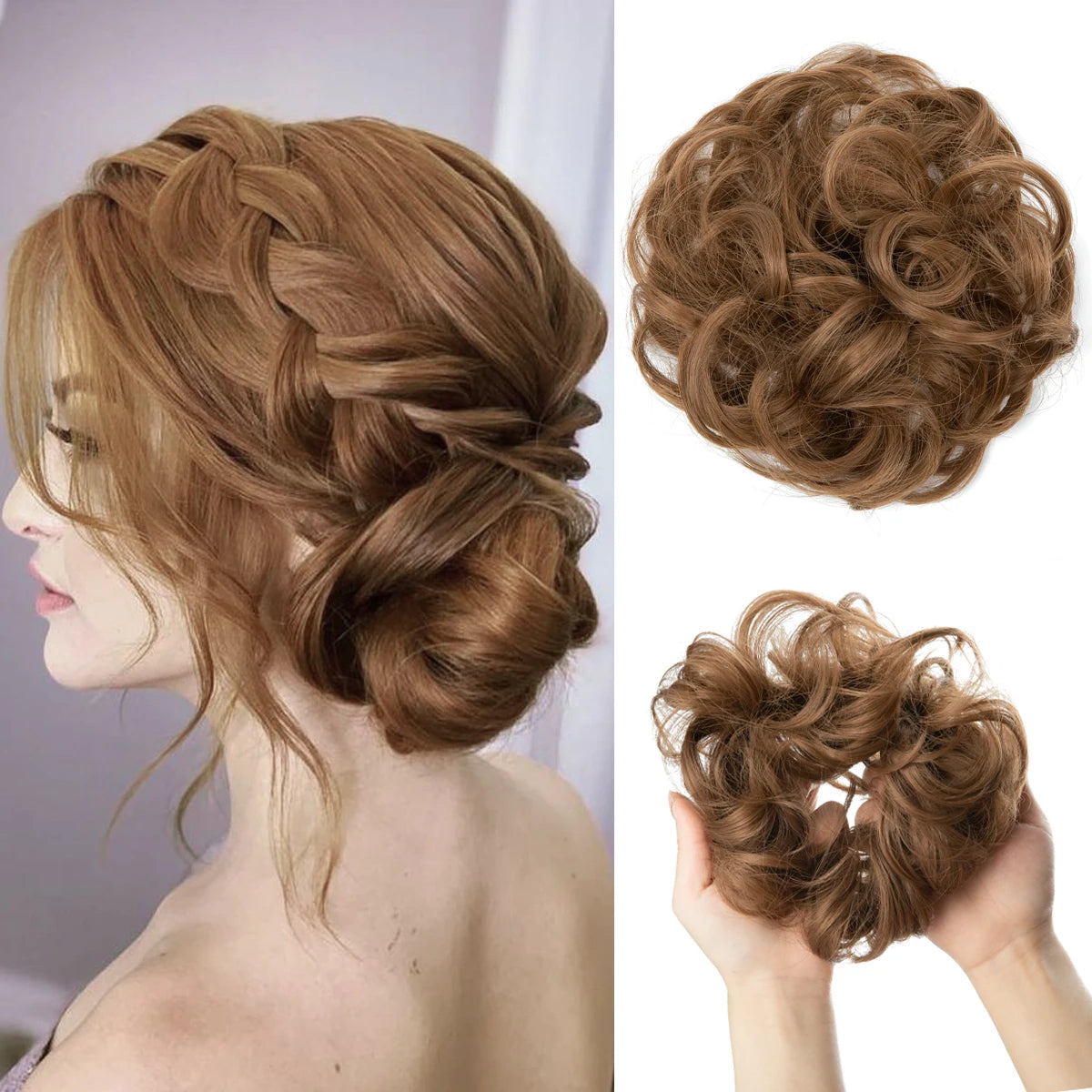 Wholesale Synthetic Hair Bun Extensions Messy Curly Elastic Hair Scrunchies Hairpieces Synthetic Chignon Donut Updo Hair Pieces