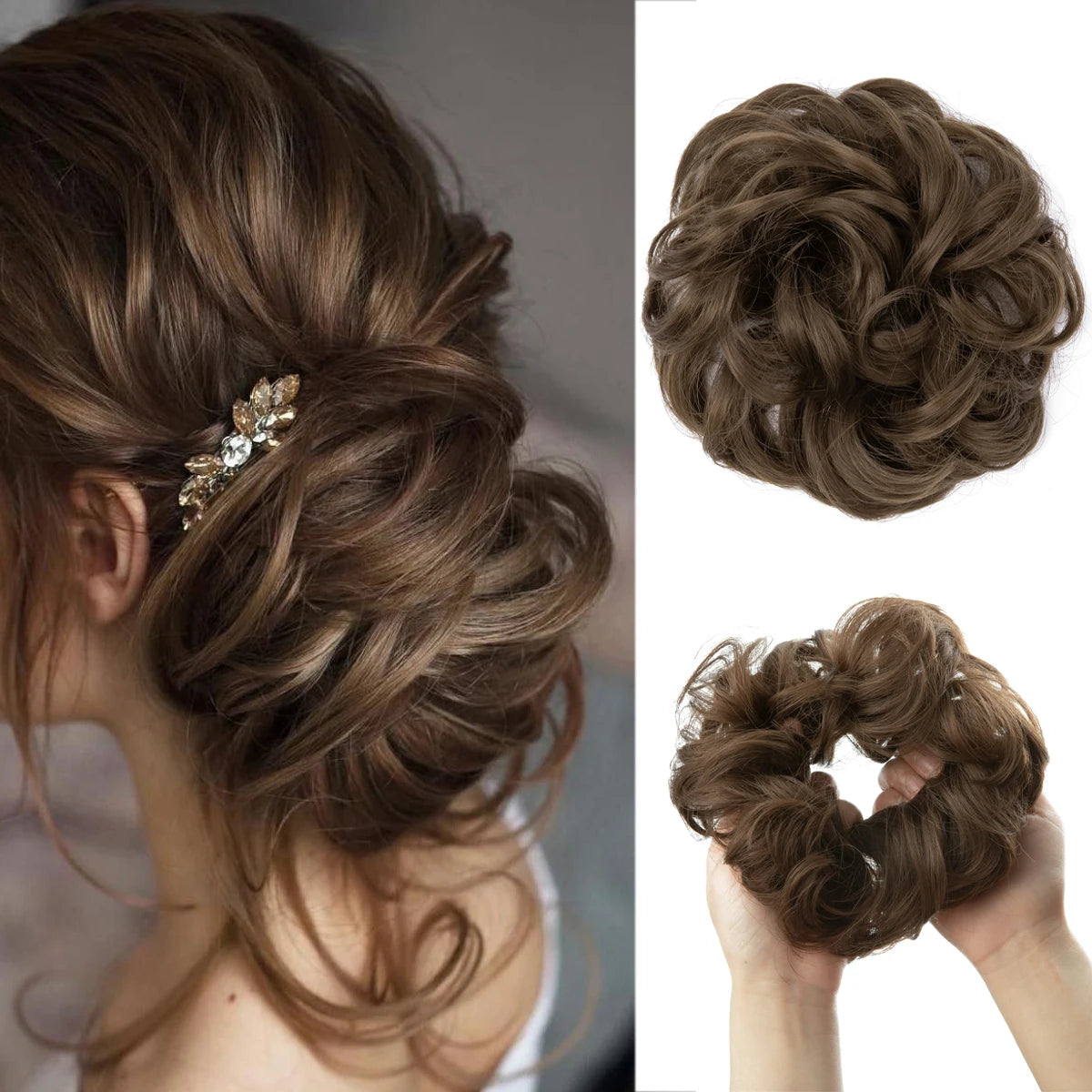 Wholesale Synthetic Hair Bun Extensions Messy Curly Elastic Hair Scrunchies Hairpieces Synthetic Chignon Donut Updo Hair Pieces