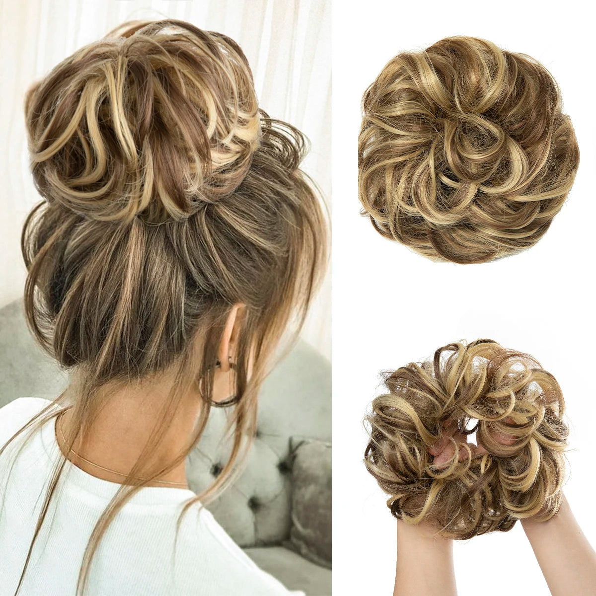 Wholesale Synthetic Hair Bun Extensions Messy Curly Elastic Hair Scrunchies Hairpieces Synthetic Chignon Donut Updo Hair Pieces