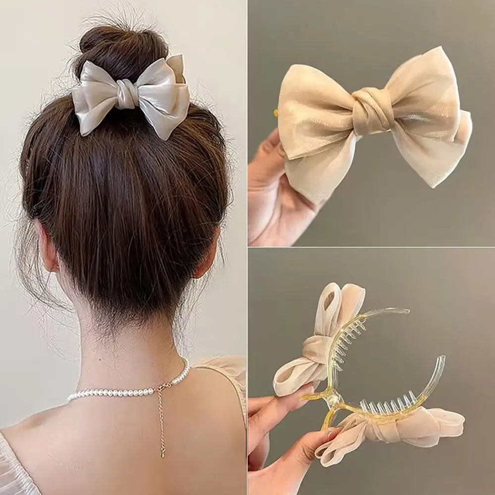 Back Head Hair Clamp Elegant Pastoral Style Bow Grab Clip Hair Accessories Hair Clip Women Girls