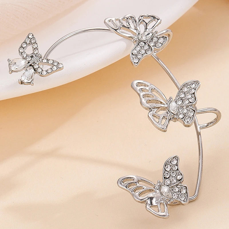 Sparkling Zirconia Ear Cuff Cilp Earrings Crystal Rhinestone Butterfly Ear Clips Without Piercing For Women Wedding Jewelry Gift