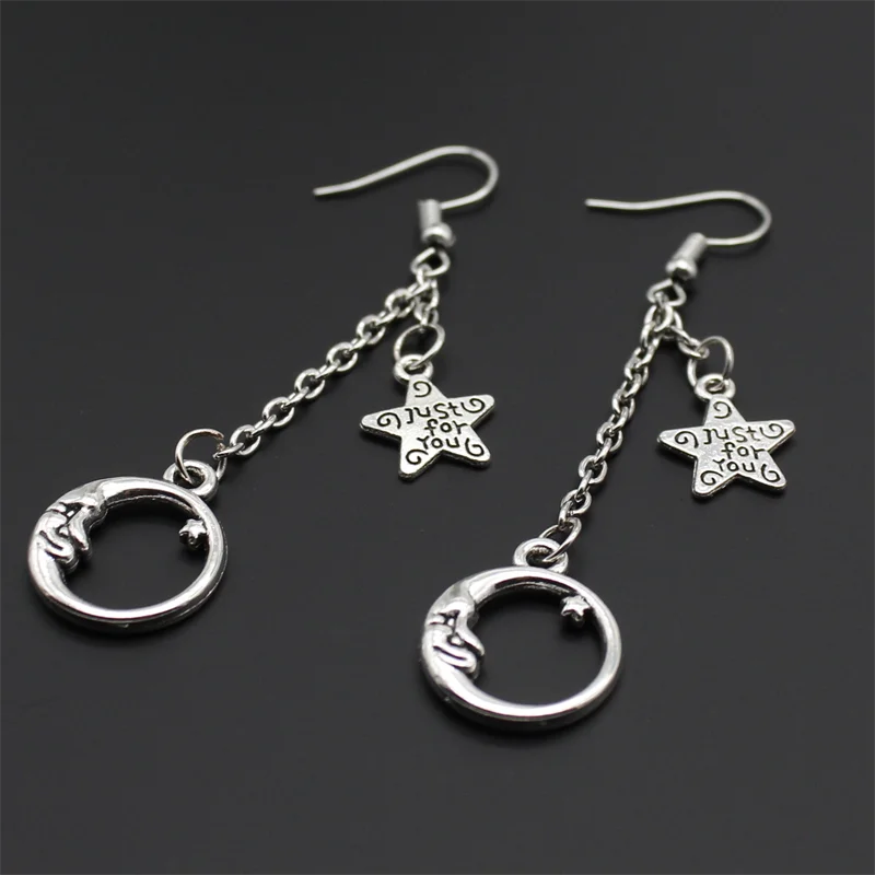 Fashion Classic Geometric Girl Star Moon Ear Hook Chain Crescent Alloy Pendant Female Earring Jewelry Gift