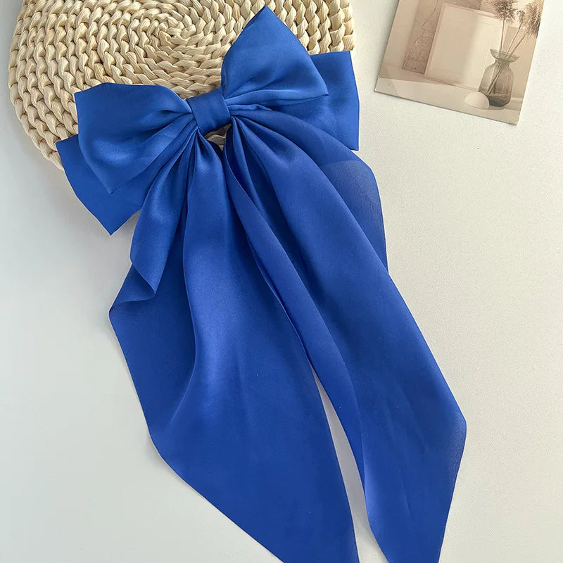 Bow Ribbon Hair Clip Women Solid Color Satin Ribbon Long Big Bows Hairpin Bowknot Barrettes Hair Accessories For Girls