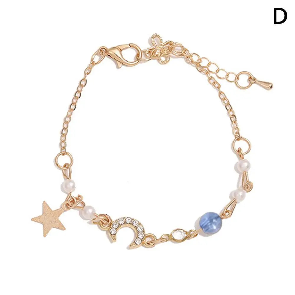 Korean Zircon Pearl Star Moon Bracelets For Women Cute Elegant Bow Adjustable Bracelet Bangle Girls Fashion Jewelry Party Gift