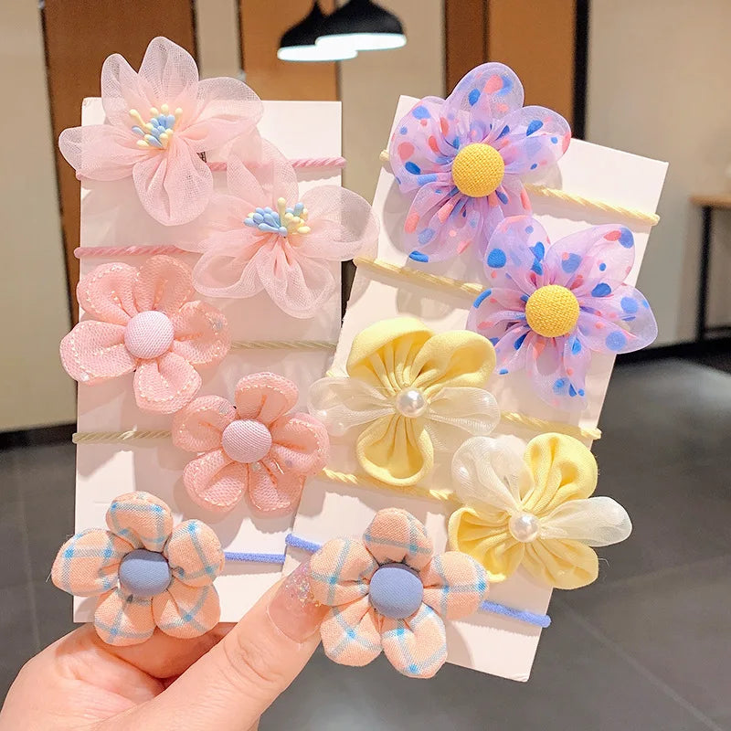 10Pcs/Set Big Bow Flower Elastic Hairbands Children Girls Sweet Hair Ties Fashion Headbands Hair Accessories Rubber Band For Kid