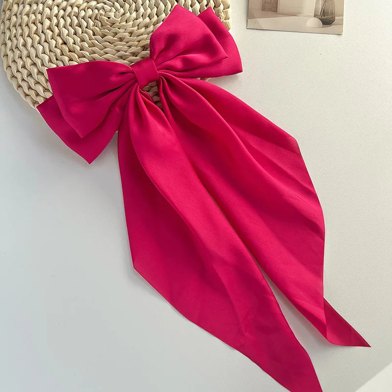 Bow Ribbon Hair Clip Women Solid Color Satin Ribbon Long Big Bows Hairpin Bowknot Barrettes Hair Accessories For Girls