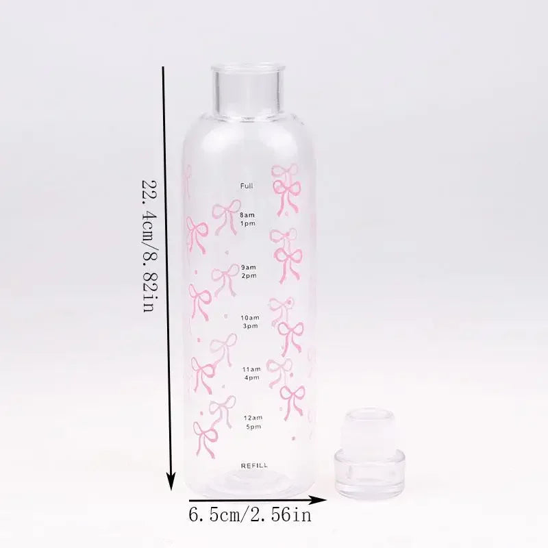Kawaii Bow Plastic Water Bottle With Time Scale Transparent Water Cup For Outdoor Sports Drinking 500ML Juice Milk Water Bottle