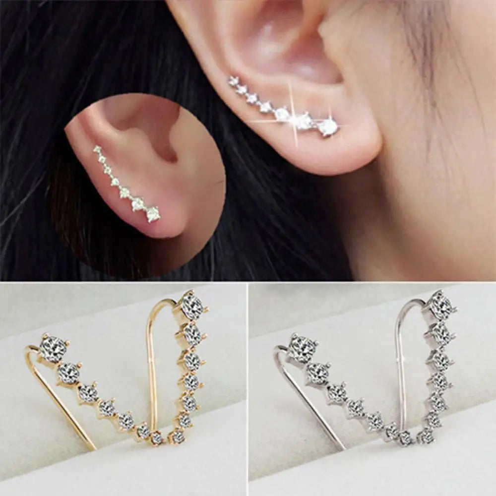 Fashion Stud Earring Women Line Rhinestone Zircon Earrings Ear Hook Clip Stud Jewelry