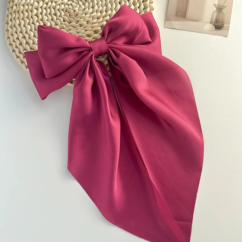 Bow Ribbon Hair Clip Women Solid Color Satin Ribbon Long Big Bows Hairpin Bowknot Barrettes Hair Accessories For Girls