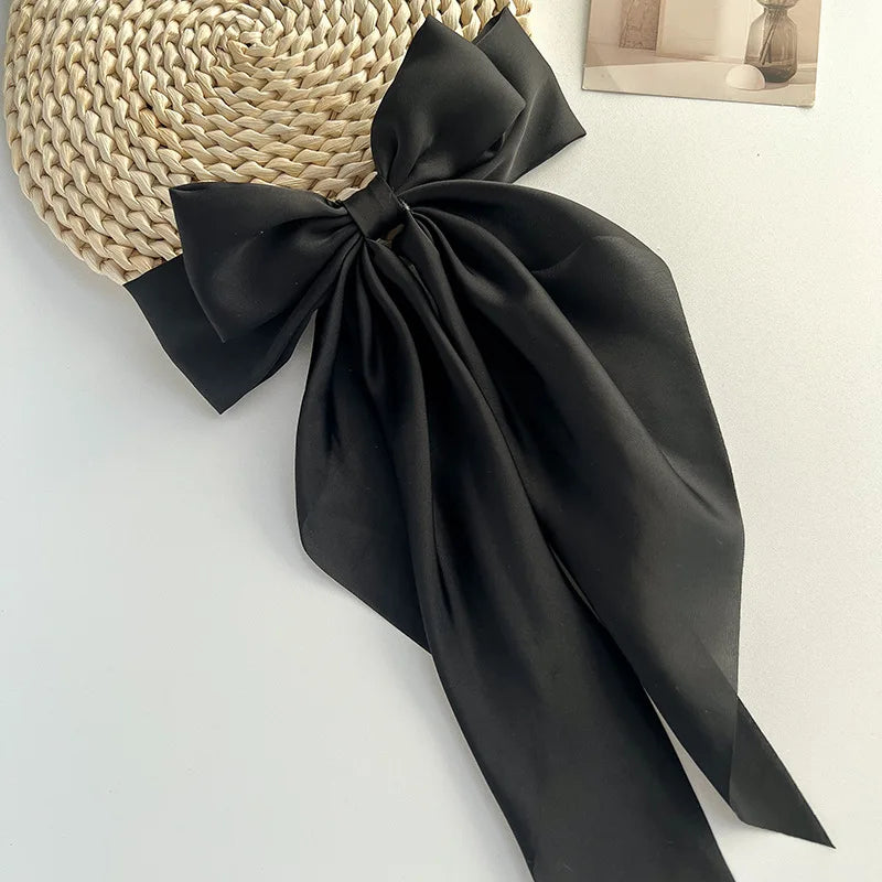 Bow Ribbon Hair Clip Women Solid Color Satin Ribbon Long Big Bows Hairpin Bowknot Barrettes Hair Accessories For Girls
