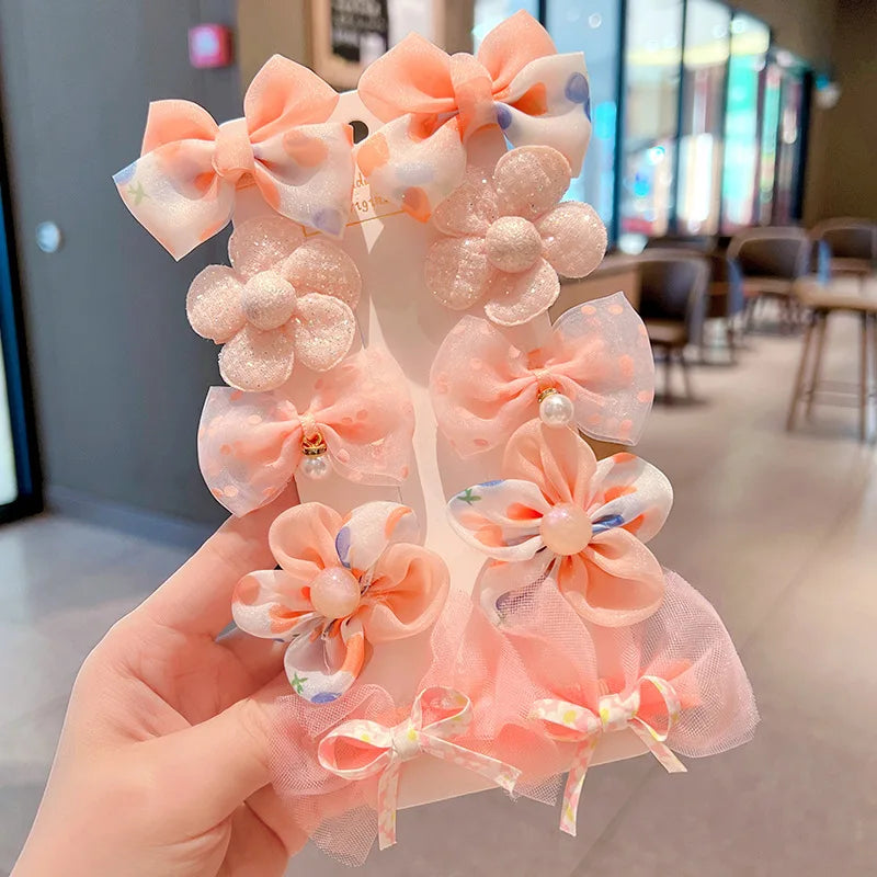 10Pcs/Set Big Bow Flower Elastic Hairbands Children Girls Sweet Hair Ties Fashion Headbands Hair Accessories Rubber Band For Kid