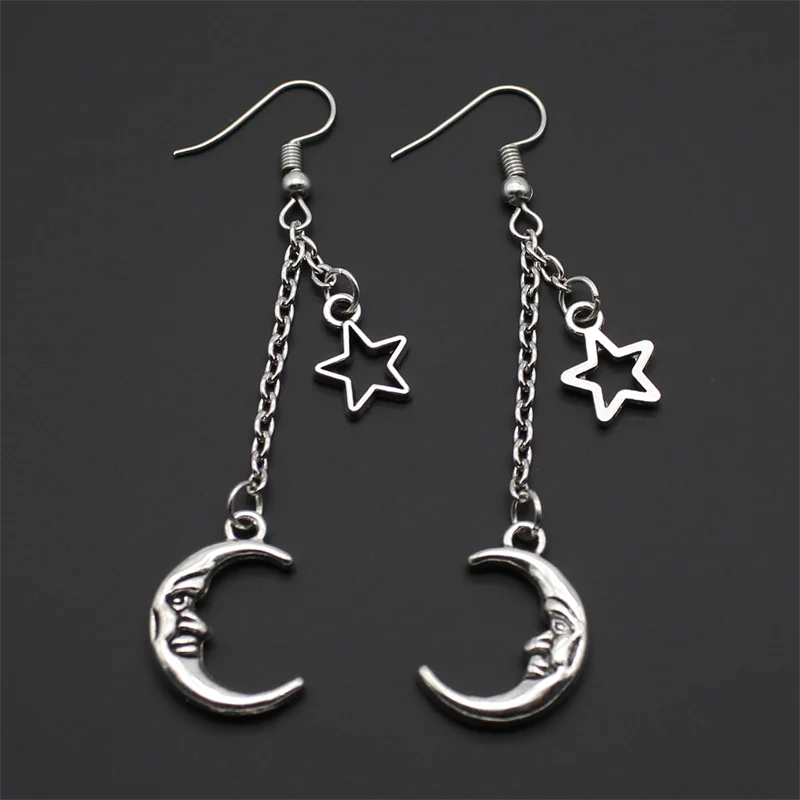 Fashion Classic Geometric Girl Star Moon Ear Hook Chain Crescent Alloy Pendant Female Earring Jewelry Gift