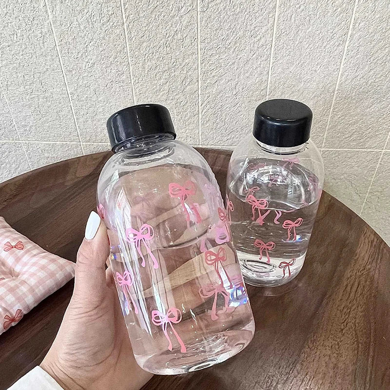 Cute Bowknot Plastic Cups With Straw Lid Portable Drinking Bottle Kawaii Water Bottle Aesthetic Tumbler For Ice Coffee Juice Tea