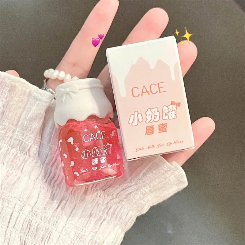 CACE Cute Milk Jar Lipgloss Lip Plumper Oil Moisturizing Lipstick Peach Colorless Glitter Lipgloss Long Lasting Lipgloss Makeup