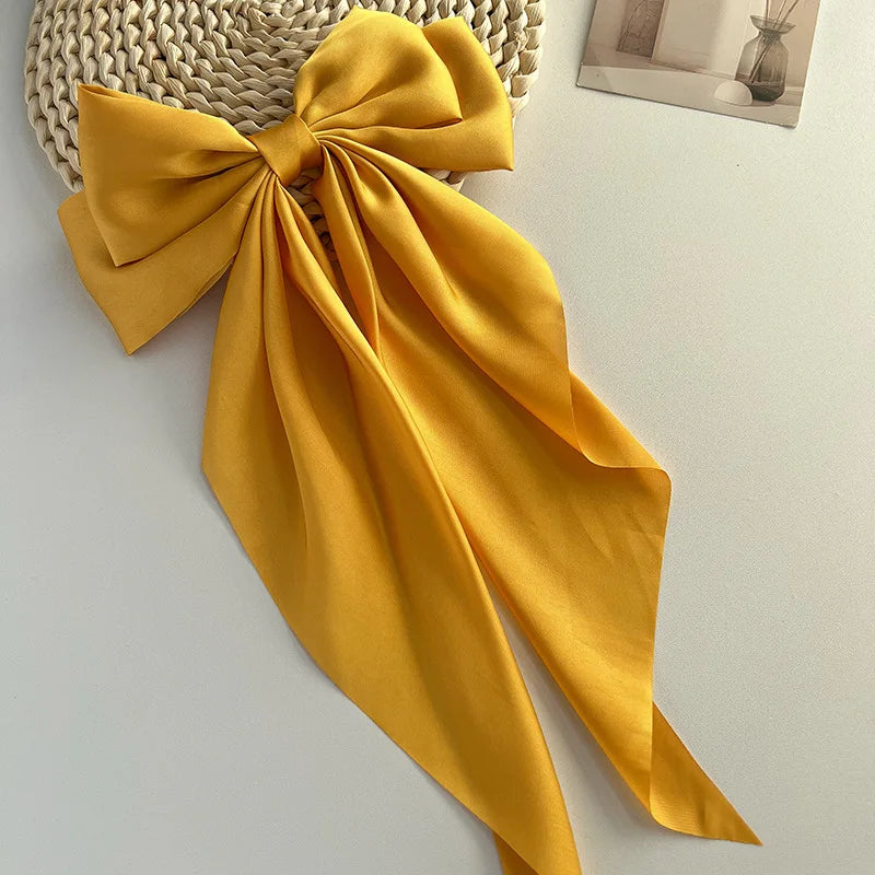 Bow Ribbon Hair Clip Women Solid Color Satin Ribbon Long Big Bows Hairpin Bowknot Barrettes Hair Accessories For Girls