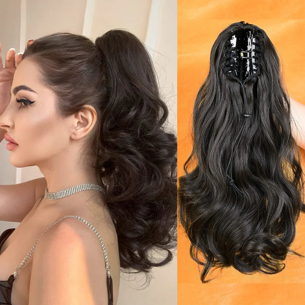 Synthetic Hair Piece Claw Clip in Ponytail Extension for women, Layered Wavy Hair Ponytail Extension, Soft Natural Looking