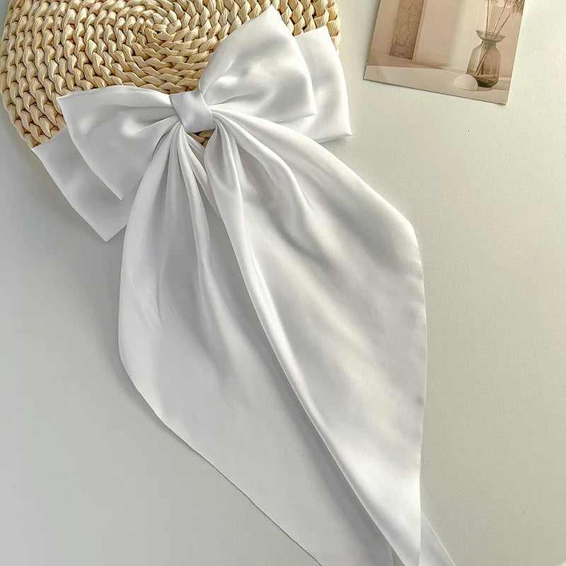 Bow Ribbon Hair Clip Women Solid Color Satin Ribbon Long Big Bows Hairpin Bowknot Barrettes Hair Accessories For Girls