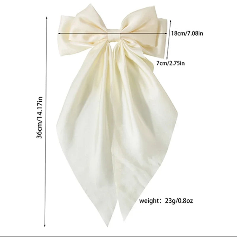 Bow Ribbon Hair Clip Women Solid Color Satin Ribbon Long Big Bows Hairpin Bowknot Barrettes Hair Accessories For Girls