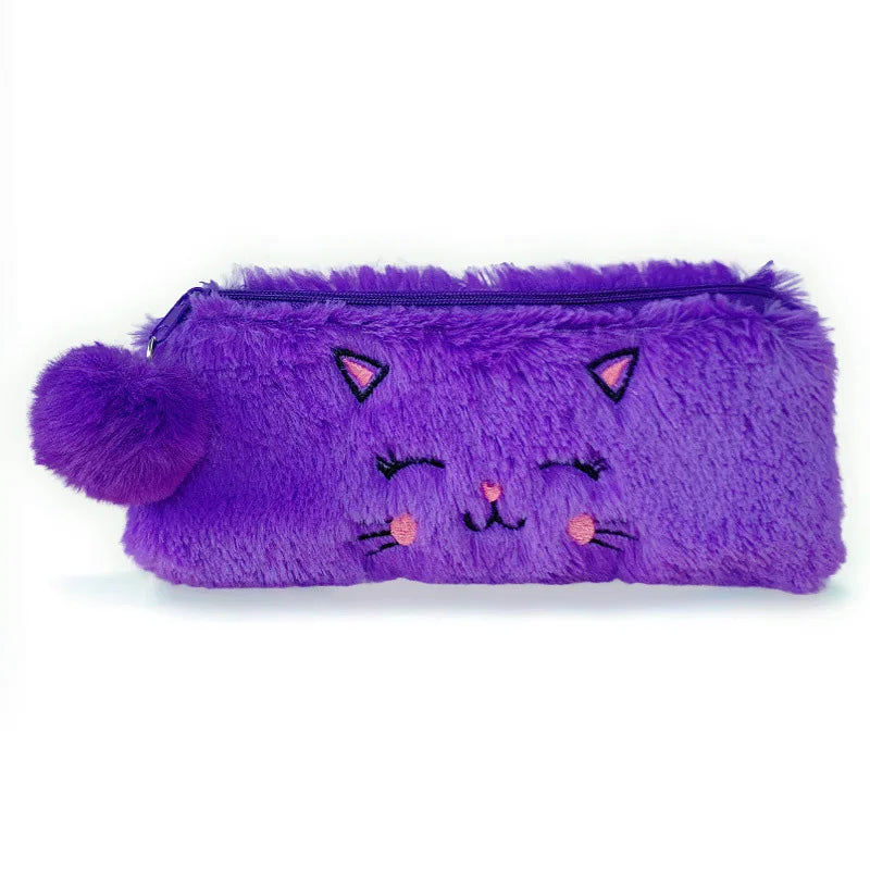 Cute Cat Pencil Case Plush Pencil Cases For Girls Trousse Scolaire Soft School Supplies Estuche Escolar Stationery Pencil Pouch
