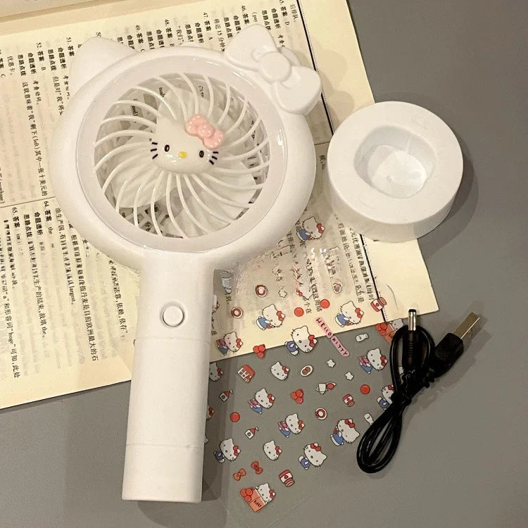 Kawaii Hello Kitty Small Fan with Light Anime Kt Cute Cartoon USB Charging Fan Travel Portable Handheld Fan Toys Girls Kids Gift