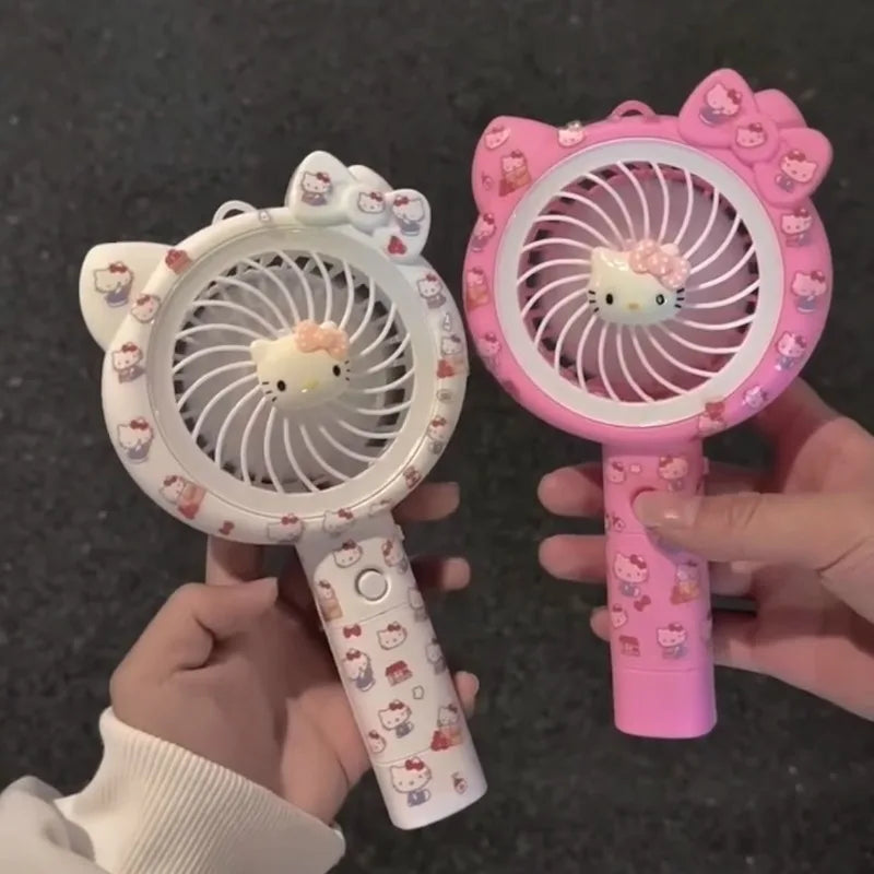 Kawaii Hello Kitty Small Fan with Light Anime Kt Cute Cartoon USB Charging Fan Travel Portable Handheld Fan Toys Girls Kids Gift