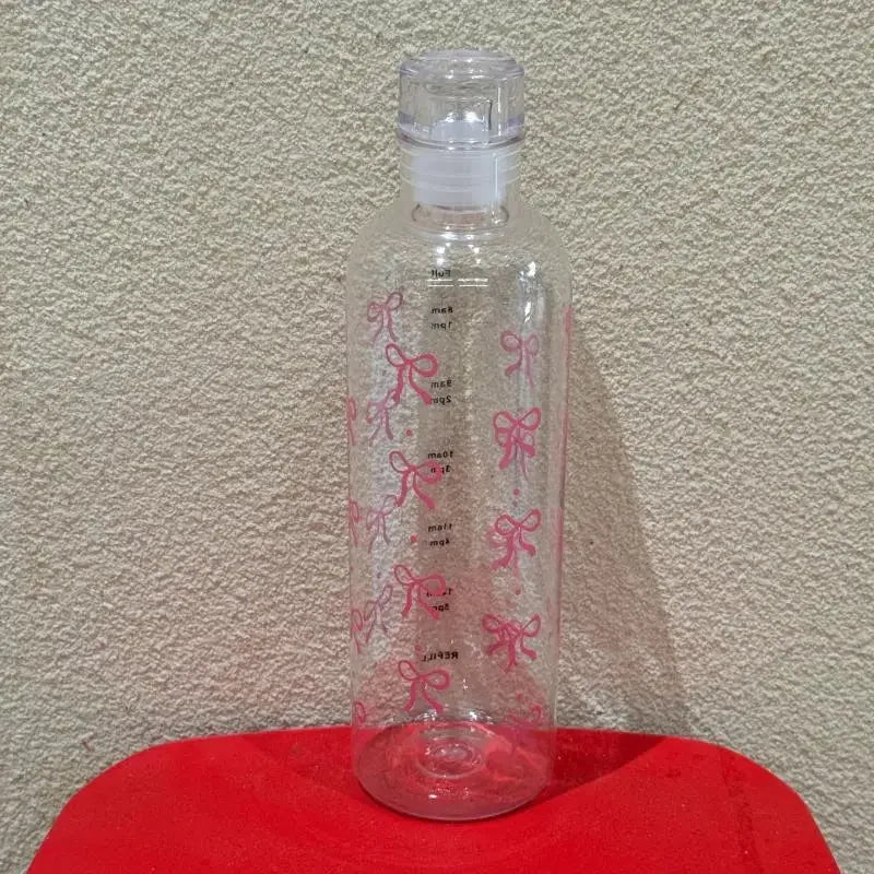 Kawaii Bow Plastic Water Bottle With Time Scale Transparent Water Cup For Outdoor Sports Drinking 500ML Juice Milk Water Bottle