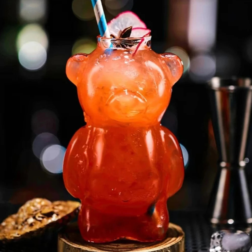 320ML Bear Shaped Glass Cup with Straw Transparent Coffee Mug Wine Glass Milk Tea Cup for Home Party Bar Restaurant Xmas Gift
