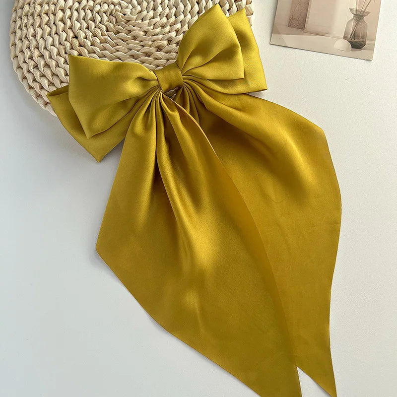 Bow Ribbon Hair Clip Women Solid Color Satin Ribbon Long Big Bows Hairpin Bowknot Barrettes Hair Accessories For Girls