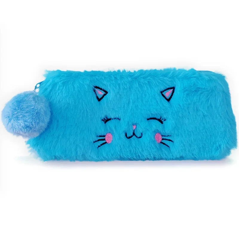 Cute Cat Pencil Case Plush Pencil Cases For Girls Trousse Scolaire Soft School Supplies Estuche Escolar Stationery Pencil Pouch