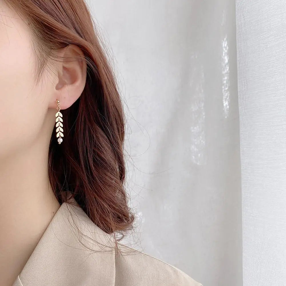 New Simple Wheat Ear Pearl Bracelet Necklace Earrings Jewelry Set for Women Temperament Lucky Gold Color Bracelet Charm Jewelry