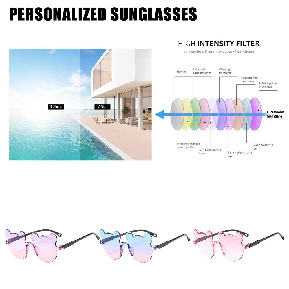 Cute Bear Sunglasses Kids Cartoon Sunglassess For Boy Girl Children Summer Resin Glasses UV400 Outdoor Beach Sunscreen Glasses
