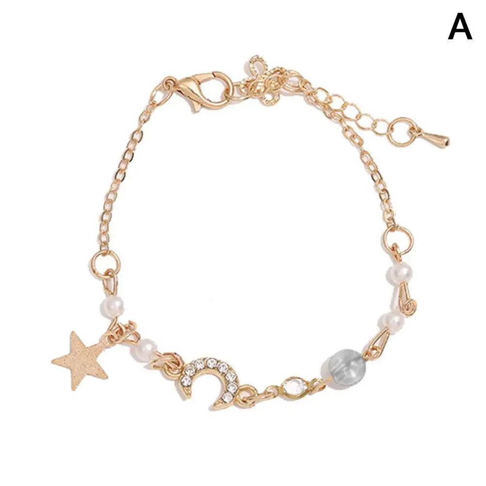 Korean Zircon Pearl Star Moon Bracelets For Women Cute Elegant Bow Adjustable Bracelet Bangle Girls Fashion Jewelry Party Gift