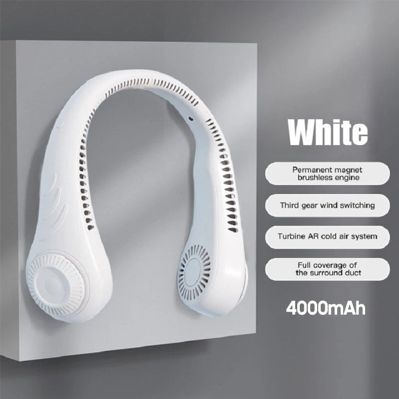 New Hanging Neck Fan Portable Cooling Fan USB Leafless 360 Degree Neckband Fan 78 Surround Air Outlets 4000Mah Rechargeable