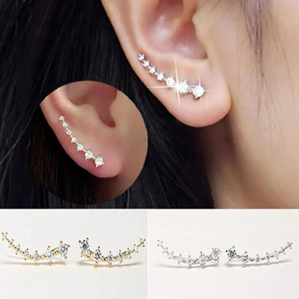Fashion Stud Earring Women Line Rhinestone Zircon Earrings Ear Hook Clip Stud Jewelry