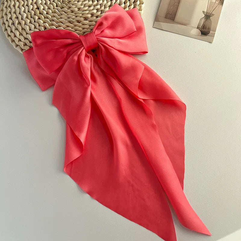 Bow Ribbon Hair Clip Women Solid Color Satin Ribbon Long Big Bows Hairpin Bowknot Barrettes Hair Accessories For Girls
