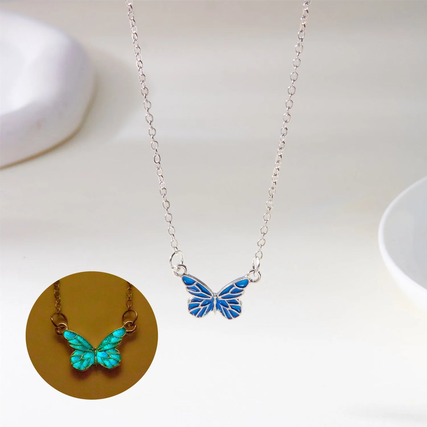 Luminous-Butterfly Necklace Bracelet For Women Vintage Glow In The Dark Pendant Necklace Christmas New Year Party Jewelry Gift