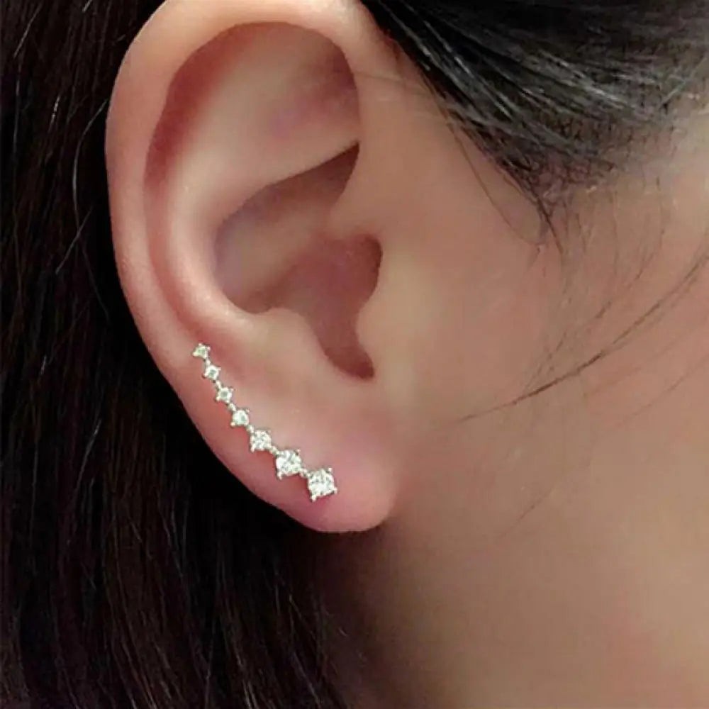 Fashion Stud Earring Women Line Rhinestone Zircon Earrings Ear Hook Clip Stud Jewelry
