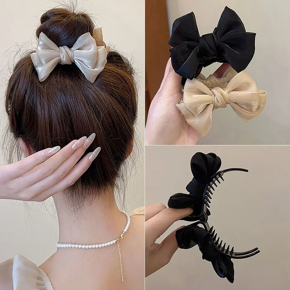 Back Head Hair Clamp Elegant Pastoral Style Bow Grab Clip Hair Accessories Hair Clip Women Girls