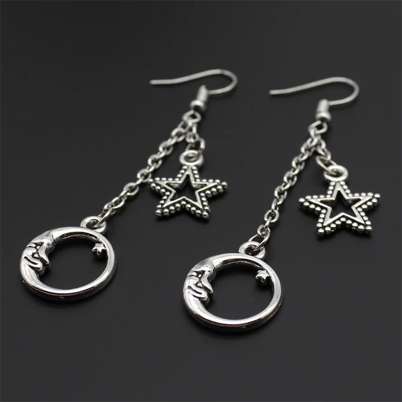 Fashion Classic Geometric Girl Star Moon Ear Hook Chain Crescent Alloy Pendant Female Earring Jewelry Gift