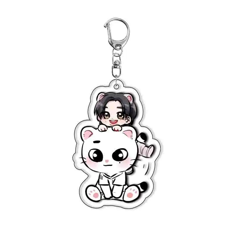 Cute Kpop Acrylic KeyChain Korean Boy Band Cartoon Backpack Pendant Keyring Car Chain Lovely Mobile Phone Accessories Fans Gifts